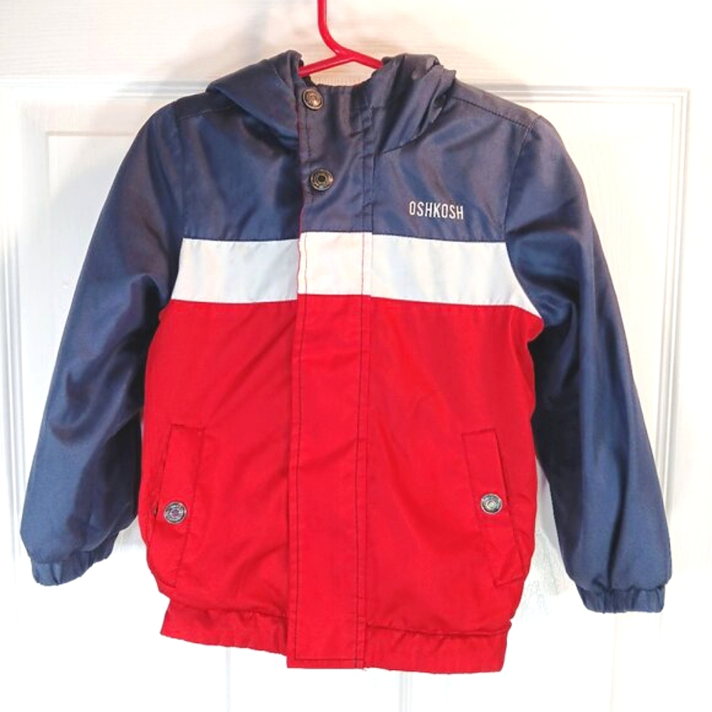 NWOT Oshkosh Boys Fleece Lined Jacket Cozy Blue Red White Size 3T